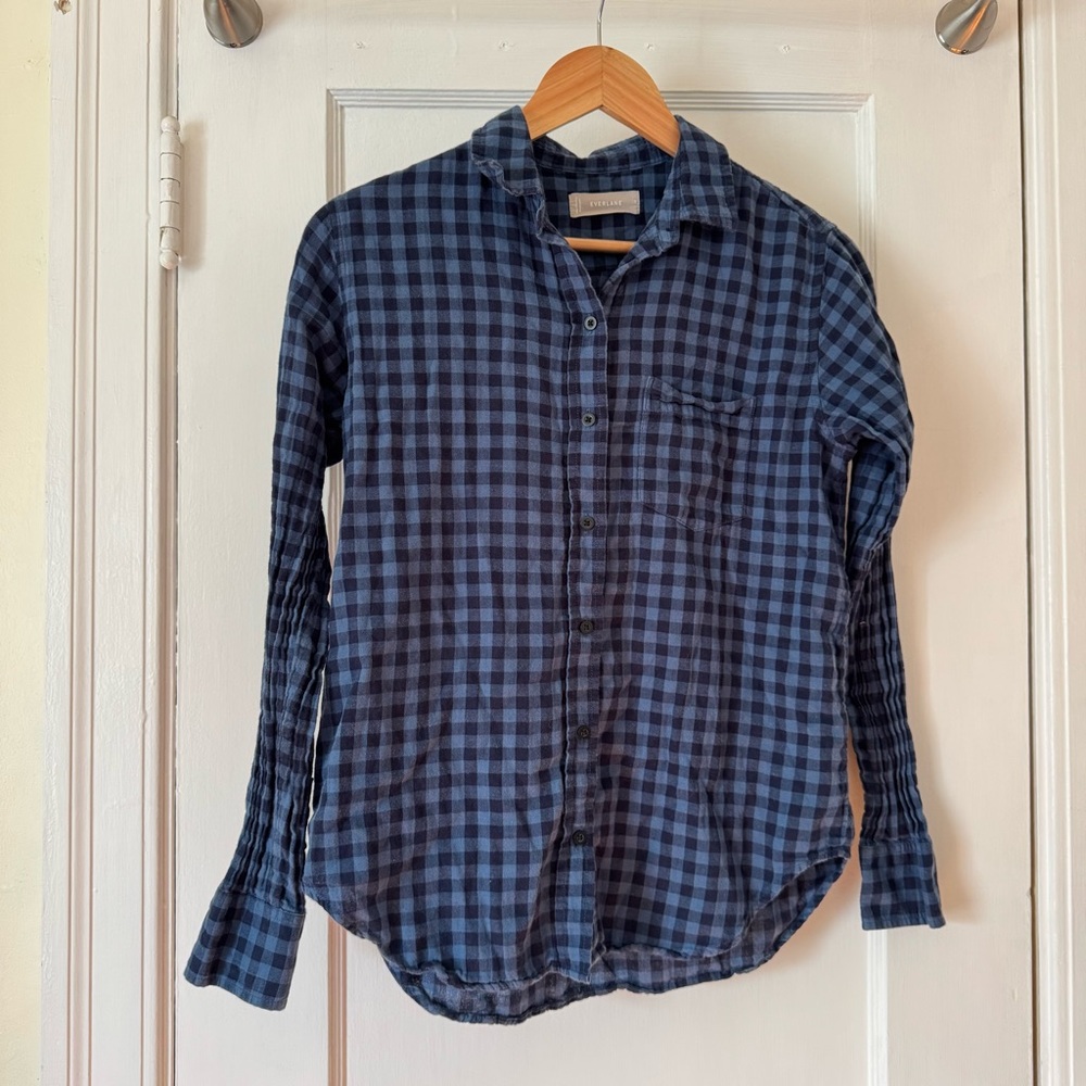 Everlane Black and Blue Gingham Checkered Button Down Shirt